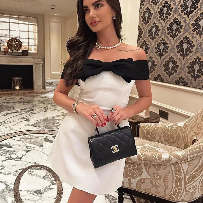 Nova | Off-Shoulder Mini Dress with Bow - Lumina