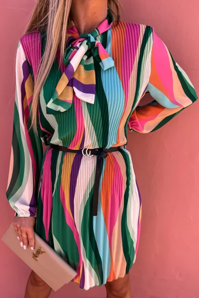 Nova | Pleated Dress With Striped Design - Lumina