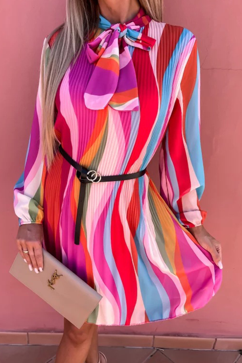 Nova | Pleated Dress With Striped Design - Lumina