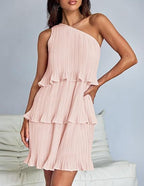 Nova | Pleated One-Shoulder Dress - Lumina