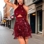 Nova Sequin | Halter Neck Mini Dress - Lumina