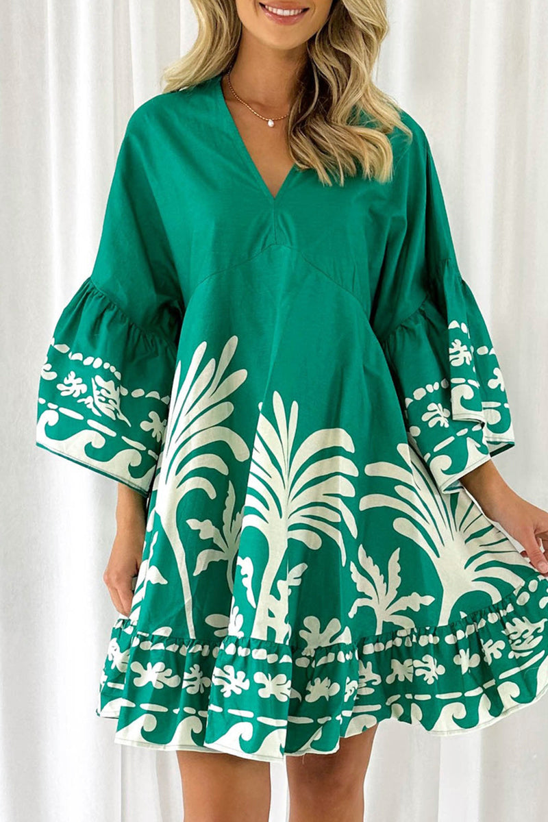Nova | V-Neck A-Line Dress Boho Print - Lumina