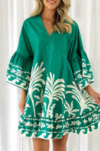 Nova | V-Neck A-Line Dress Boho Print - Lumina