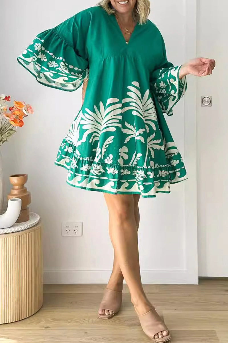 Nova | V-Neck A-Line Dress Boho Print - Lumina
