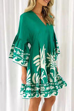 Nova | V-Neck A-Line Dress Boho Print - Lumina