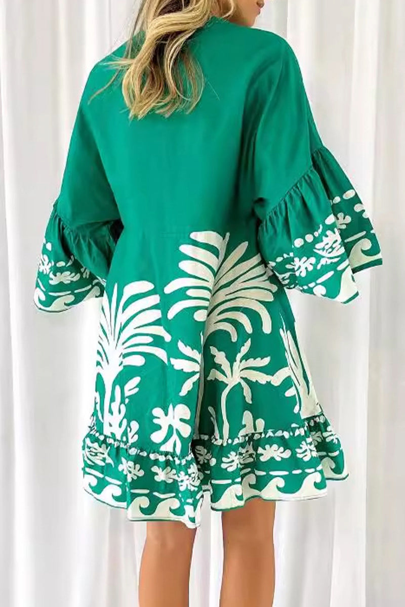 Nova | V-Neck A-Line Dress Boho Print - Lumina
