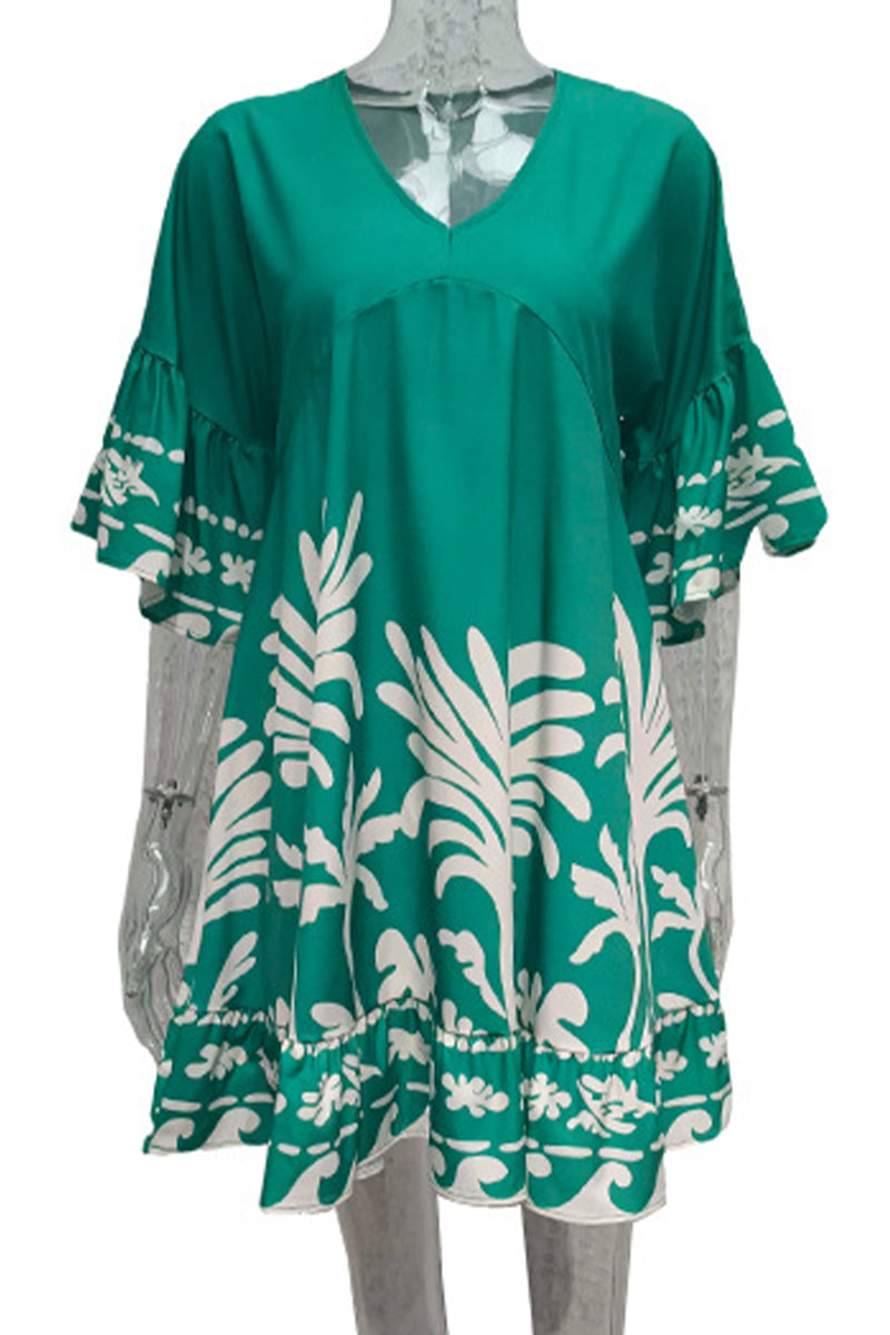 Nova | V-Neck A-Line Dress Boho Print - Lumina