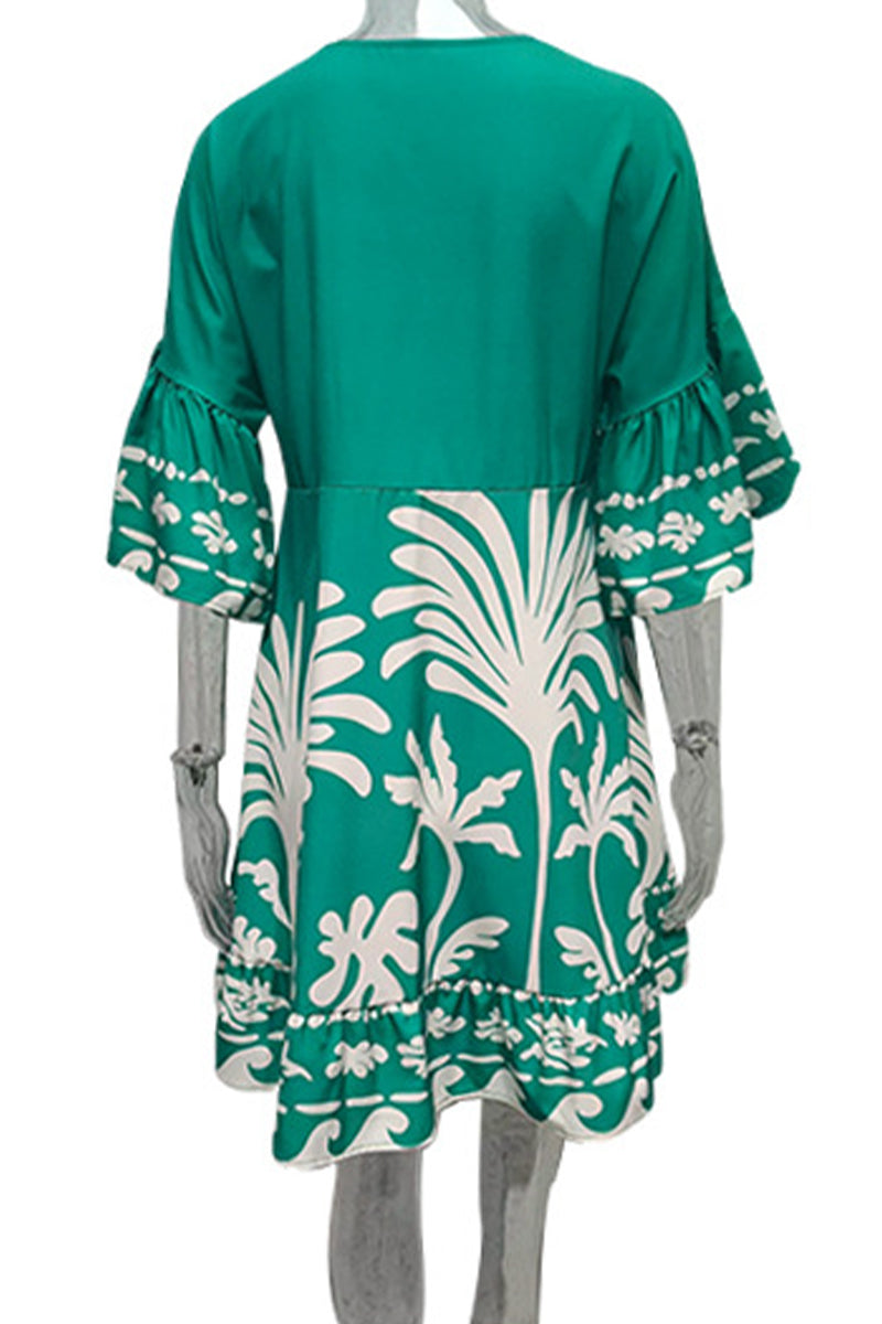 Nova | V-Neck A-Line Dress Boho Print - Lumina