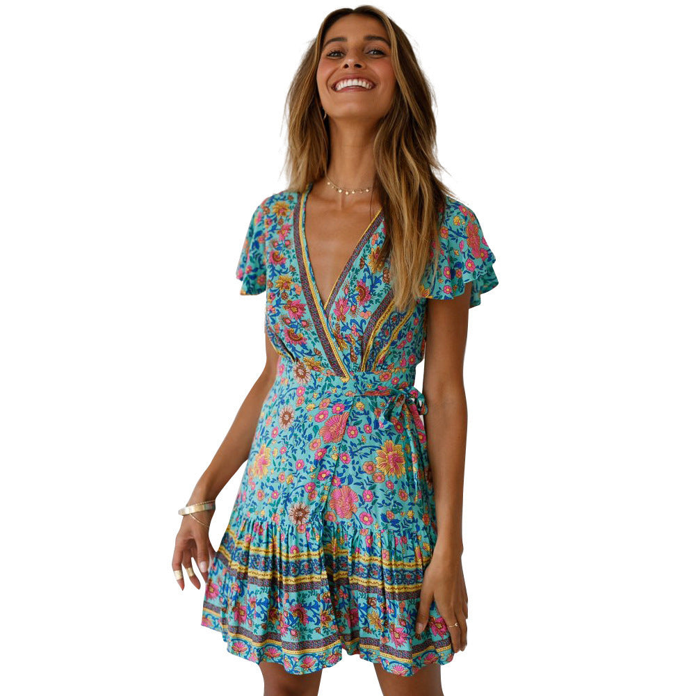 Nova | Wrap Dress Floral Short Sleeve - Lumina