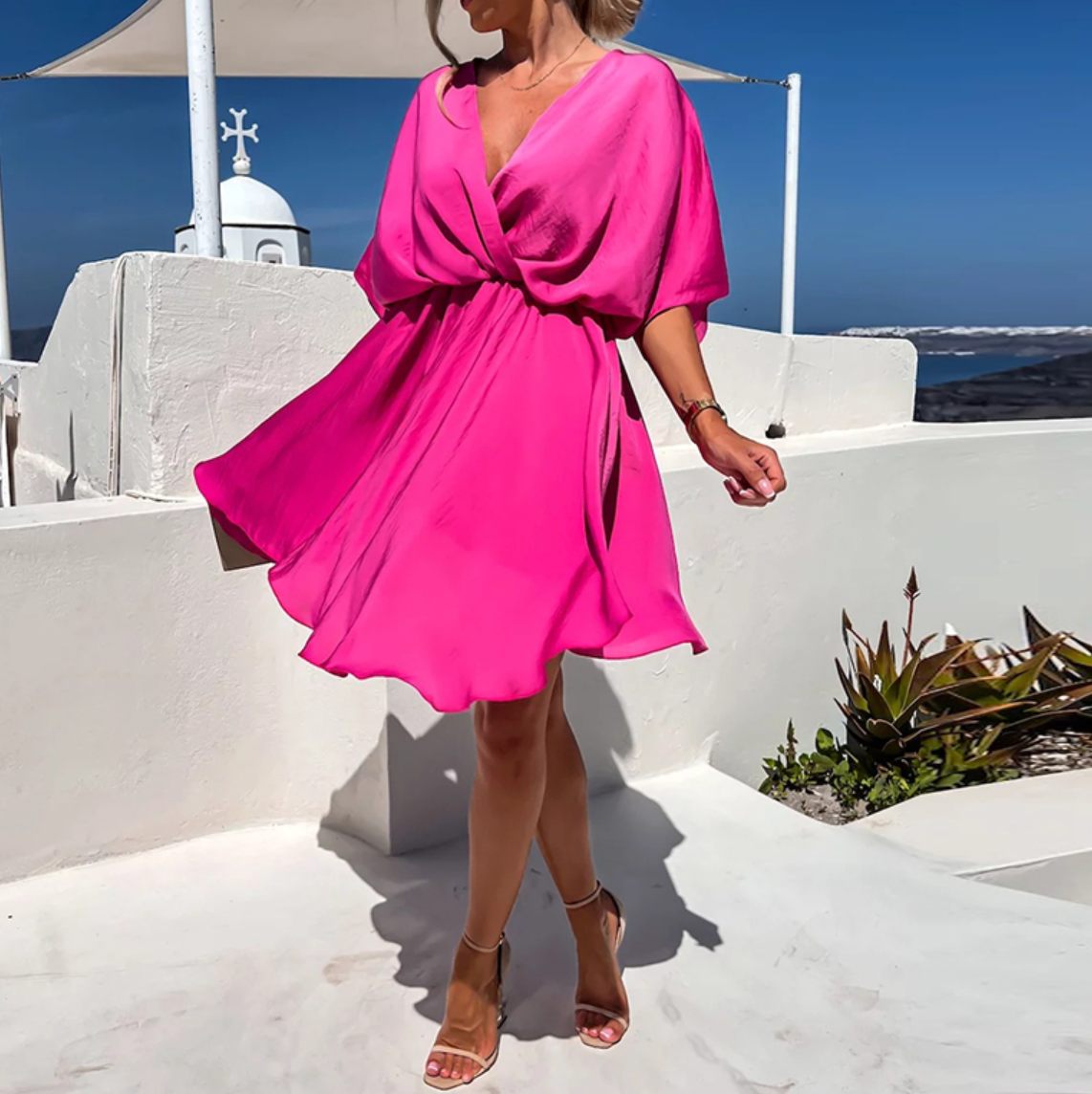 Nova | Wrap Dress V-Neck Short Sleeve - Lumina