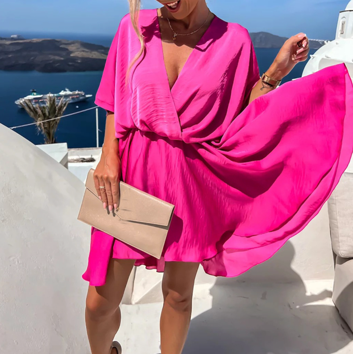 Nova | Wrap Dress V-Neck Short Sleeve - Lumina