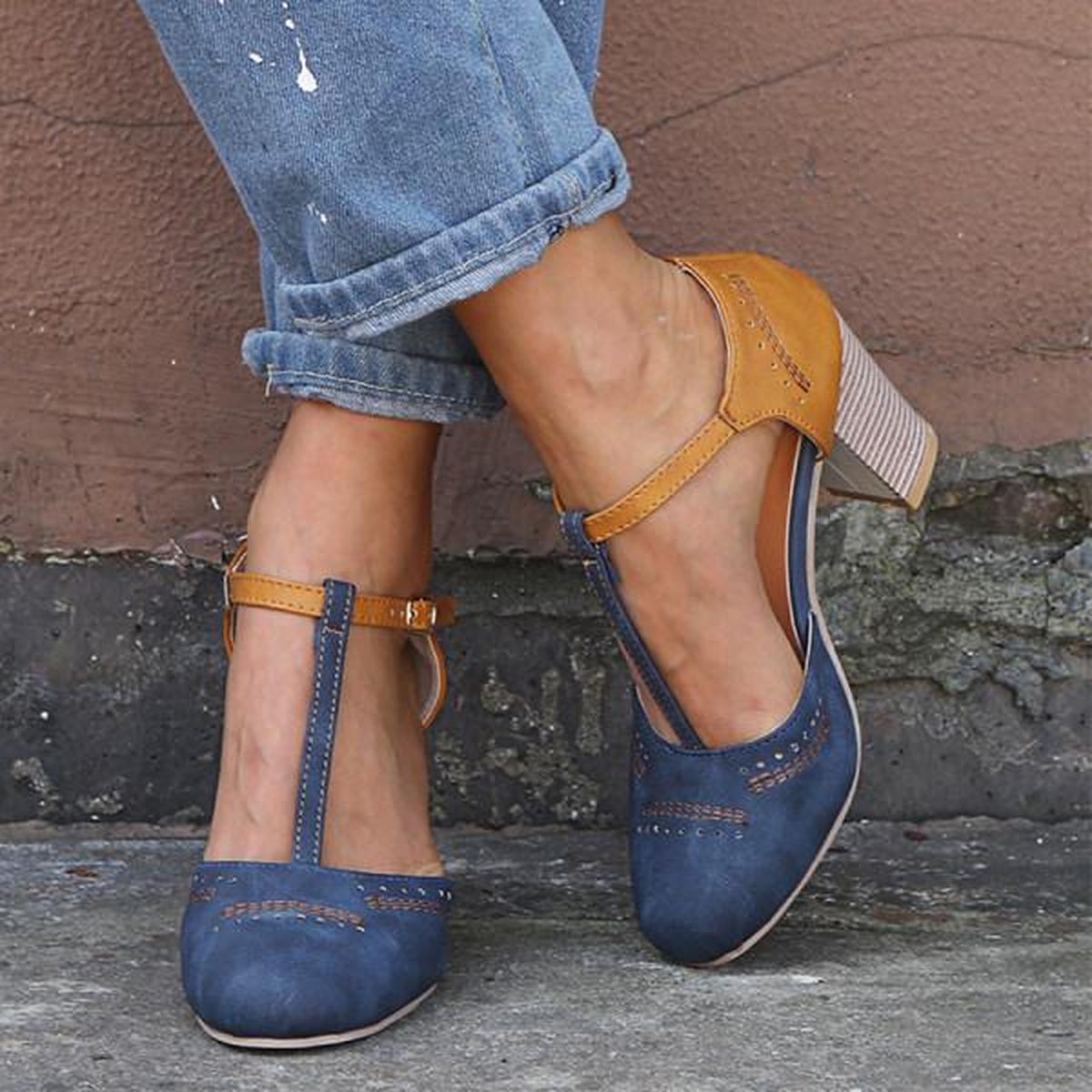 Olivia | Vintage-Inspired Block Heel Ankle Strap Heels with Secure Fit - Lumina