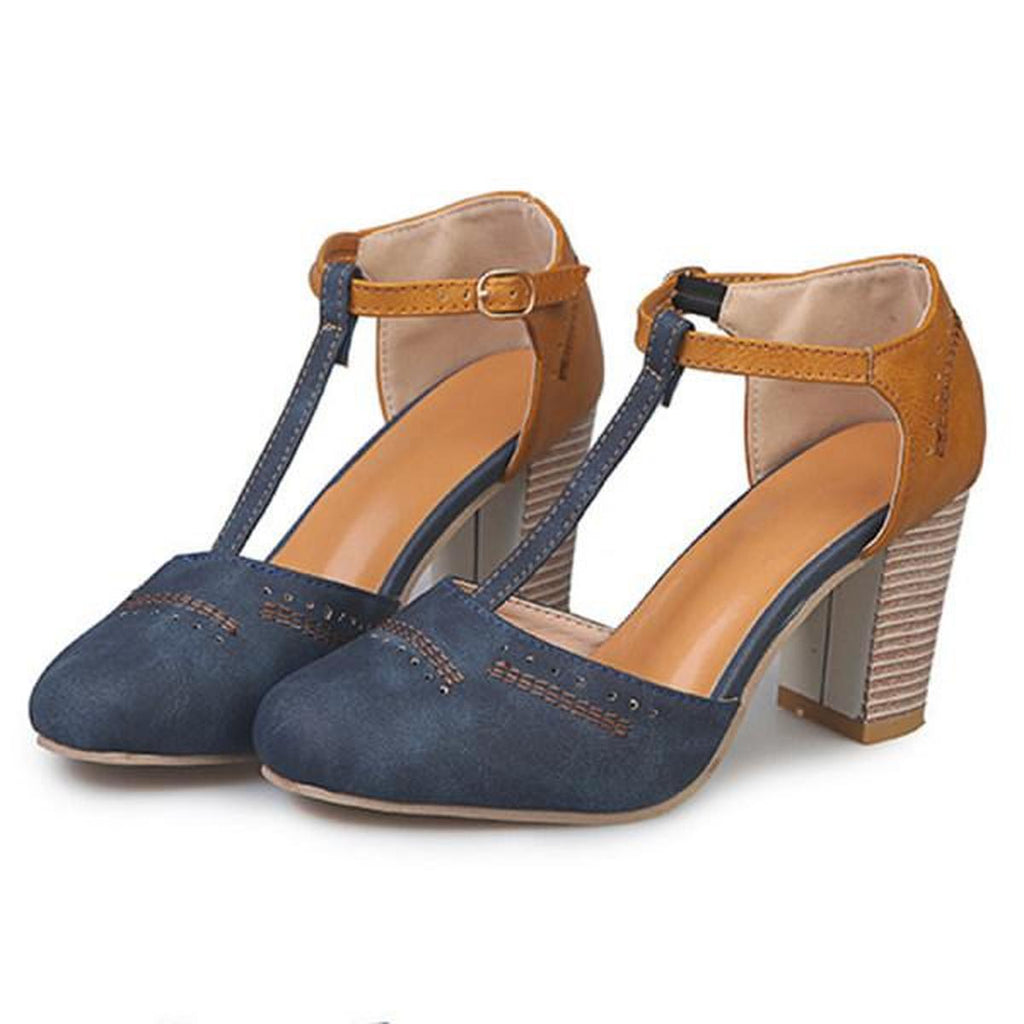 Olivia | Vintage-Inspired Block Heel Ankle Strap Heels with Secure Fit - Lumina