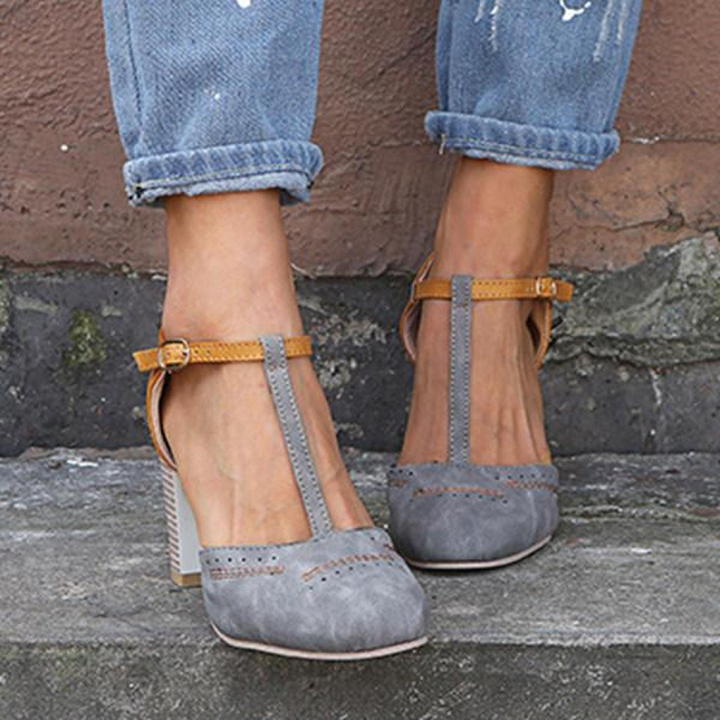 Olivia | Vintage-Inspired Block Heel Ankle Strap Heels with Secure Fit - Lumina