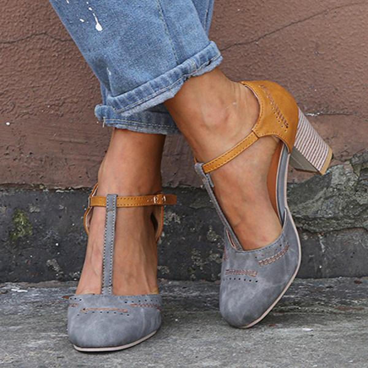 Olivia | Vintage-Inspired Block Heel Ankle Strap Heels with Secure Fit - Lumina