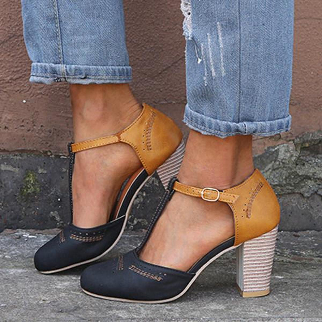 Olivia | Vintage-Inspired Block Heel Ankle Strap Heels with Secure Fit - Lumina