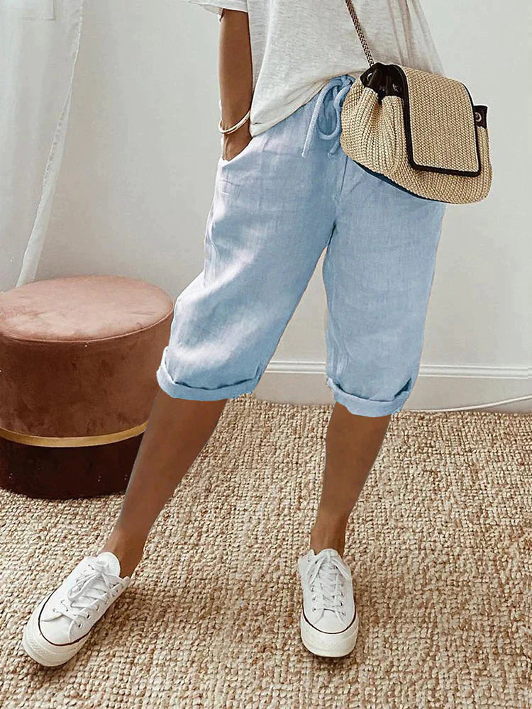 Rosa | Lightweight Beige Cotton-Linen Shorts with Relaxed Fit - Lumina