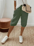Rosa | Relaxed Beige Linen Blend Shorts with Adjustable Waist - Lumina