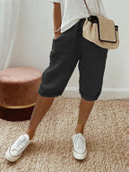 Rosa | Relaxed Beige Linen Blend Shorts with Adjustable Waist - Lumina
