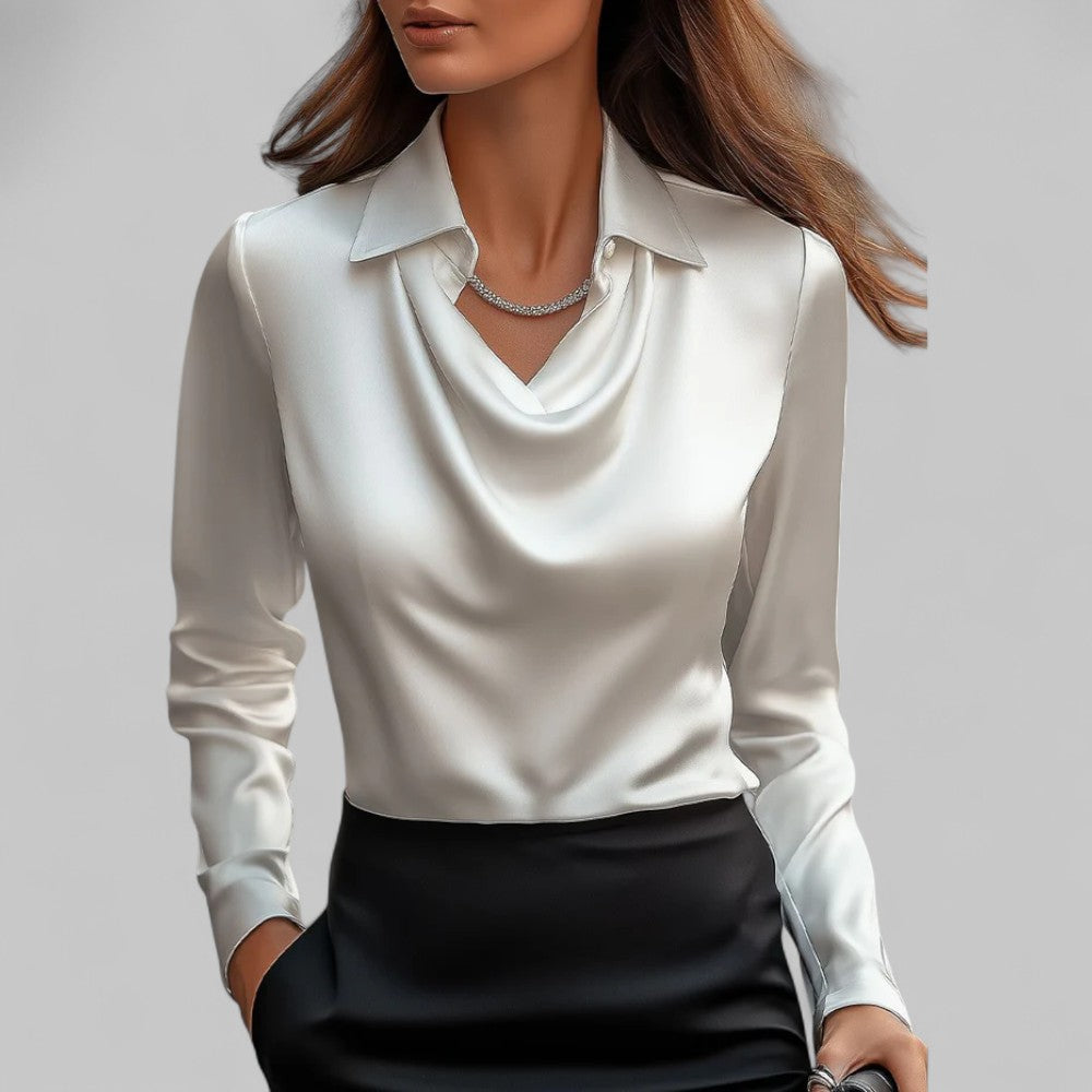 Rose | Elegant Draped Neck Blouse with Long Sleeves - Lumina