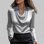Rose | Elegant Draped Neck Blouse with Long Sleeves - Lumina
