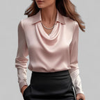 Rose | Elegant Draped Neck Blouse with Long Sleeves - Lumina