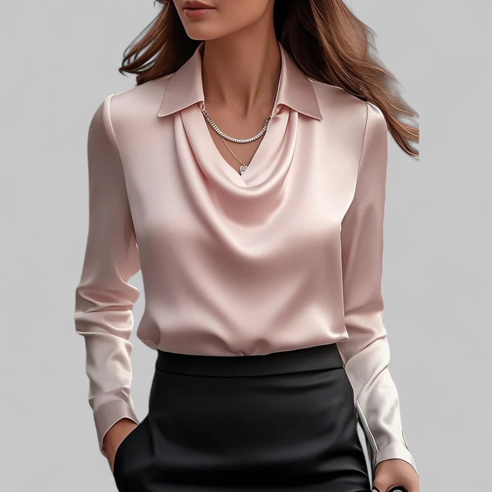 Rose | Elegant Draped Neck Blouse with Long Sleeves - Lumina