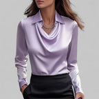 Rose | Elegant Draped Neck Blouse with Long Sleeves - Lumina