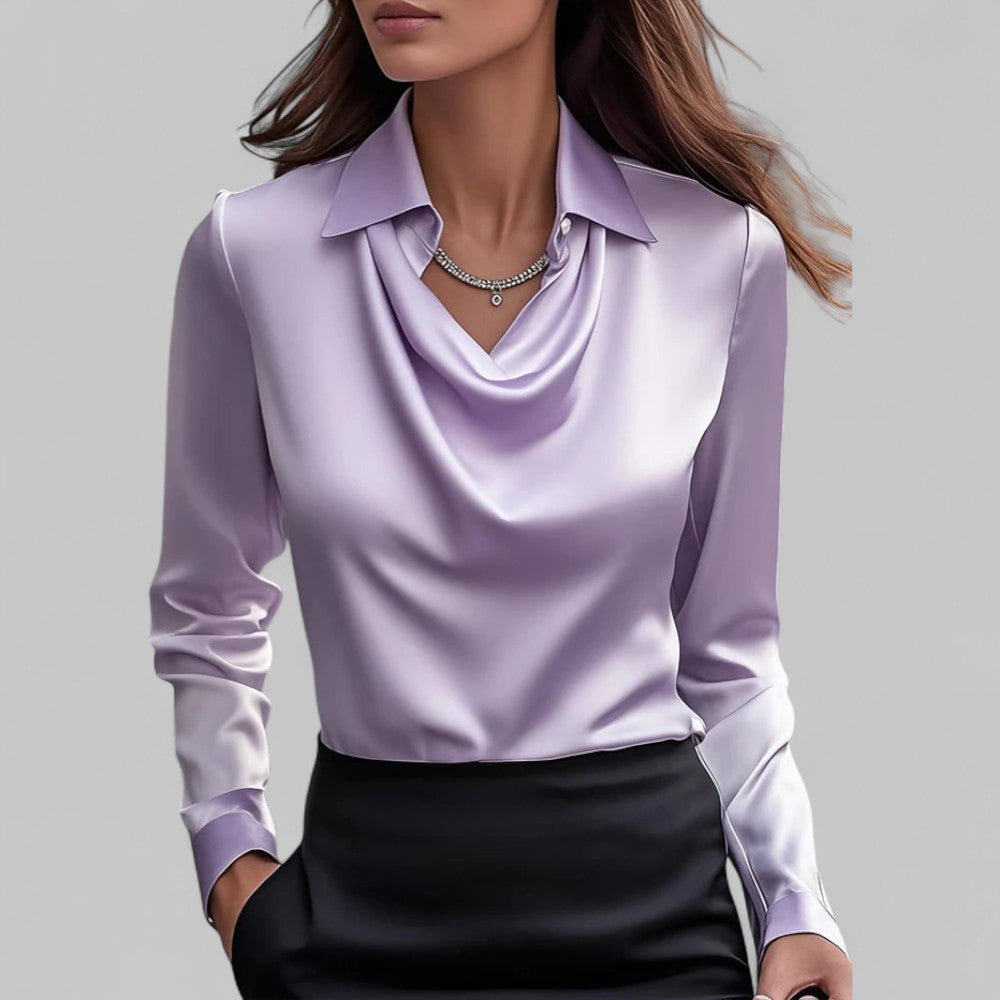 Rose | Elegant Draped Neck Blouse with Long Sleeves - Lumina