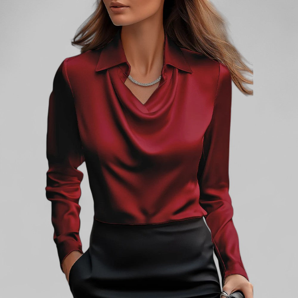 Rose | Elegant Draped Neck Blouse with Long Sleeves - Lumina