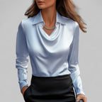 Rose | Elegant Draped Neck Blouse with Long Sleeves - Lumina