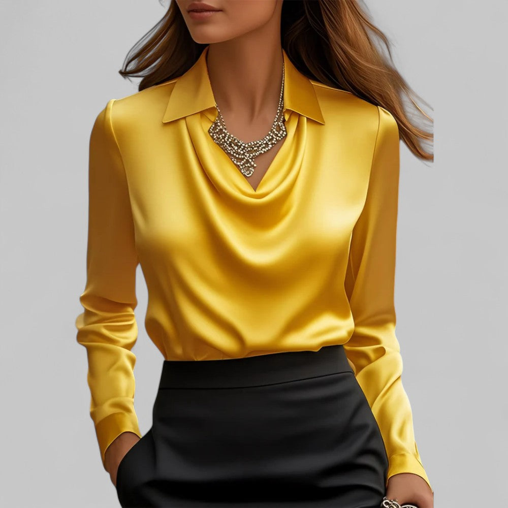 Rose | Elegant Draped Neck Blouse with Long Sleeves - Lumina
