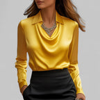 Rose | Elegant Draped Neck Blouse with Long Sleeves - Lumina
