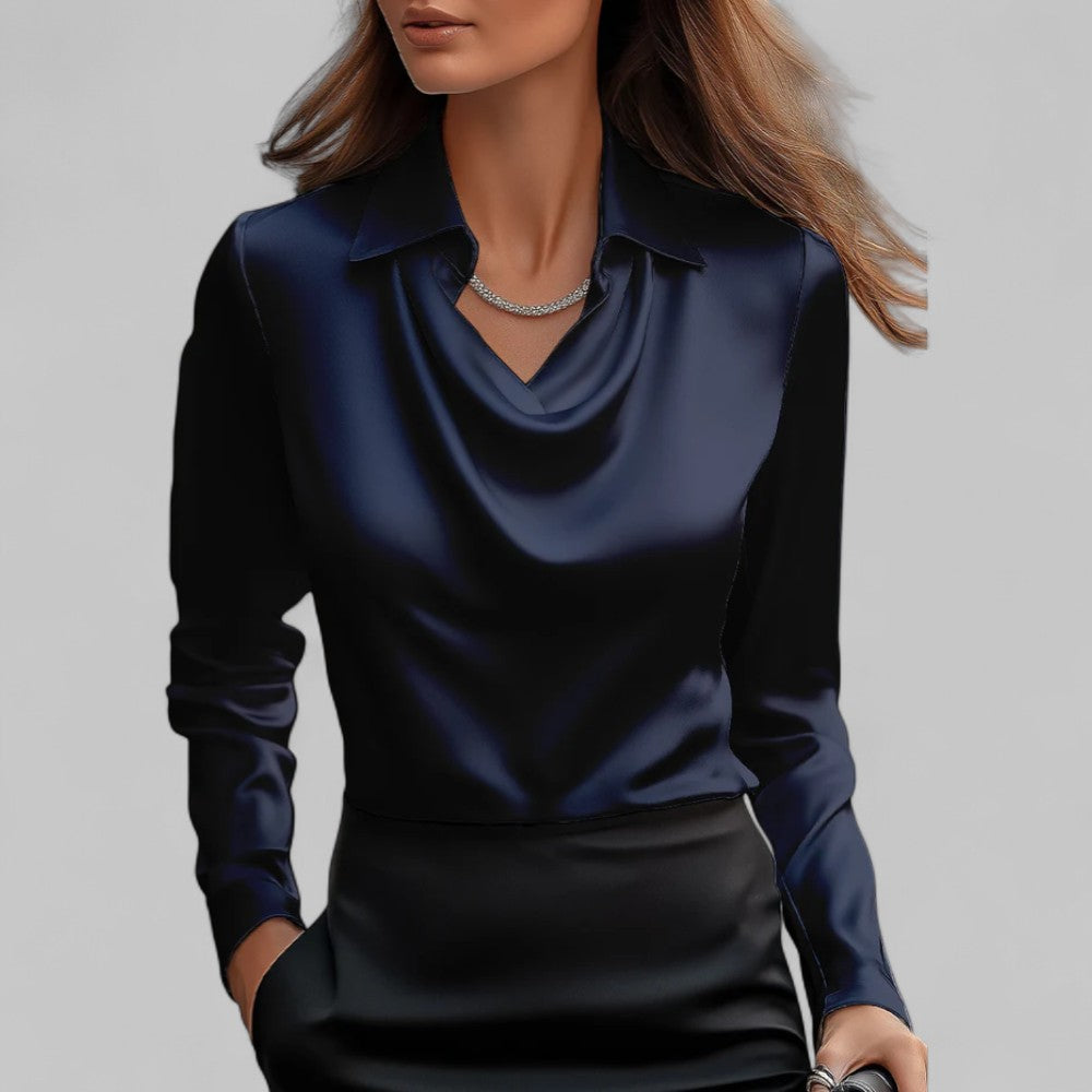 Rose | Elegant Draped Neck Blouse with Long Sleeves - Lumina
