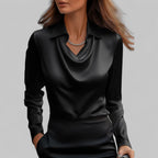 Rose | Elegant Draped Neck Blouse with Long Sleeves - Lumina