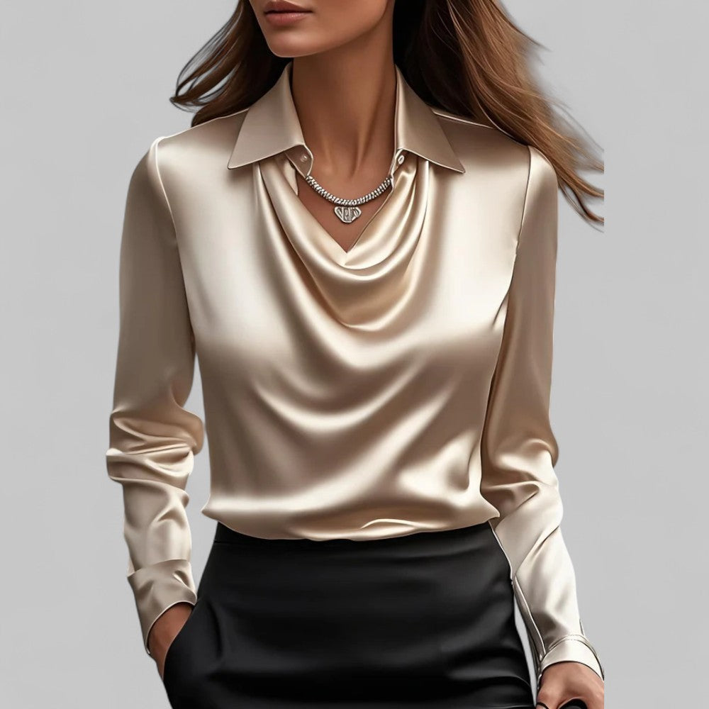 Rose | Elegant Draped Neck Blouse with Long Sleeves - Lumina