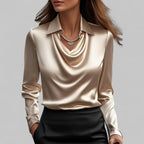 Rose | Elegant Draped Neck Blouse with Long Sleeves - Lumina