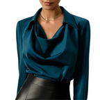 Samantha | Elegant Draped Neck Blouse with Long Sleeves - Lumina