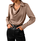 Samantha | Elegant Draped Neck Blouse with Long Sleeves - Lumina