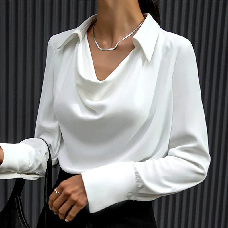 Samantha | Elegant Draped Neck Blouse with Long Sleeves - Lumina