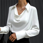 Samantha | Elegant Draped Neck Blouse with Long Sleeves - Lumina