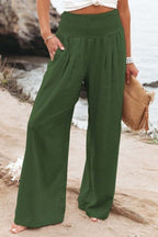 Serena | Breathable White Wide Leg Trousers with Elastic Waist - Lumina