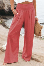 Serena | Breathable White Wide Leg Trousers with Elastic Waist - Lumina