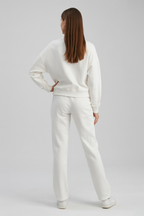 Serena | Casual Chic White Lounge Set with Modern Zipper Details - Lumina