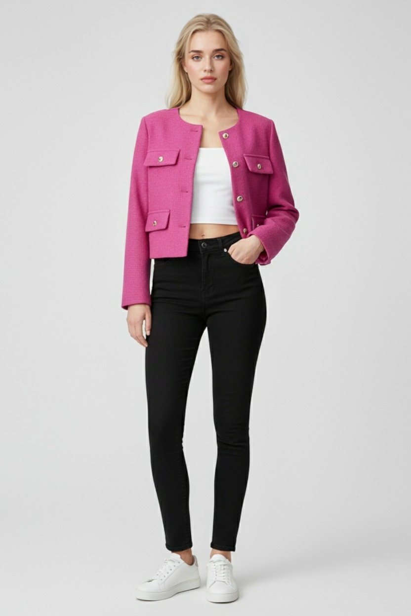 Serena | Chic Pink-Red Short Jacket with Versatile Style - Lumina