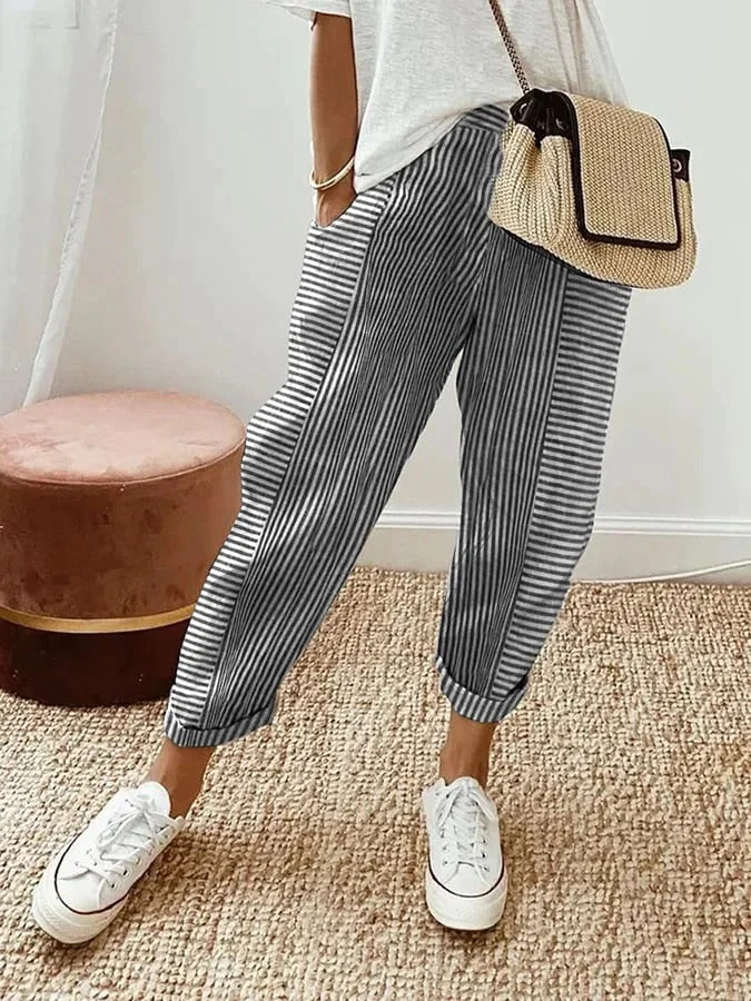 Serena | Chic Striped High Waist Trousers with Pockets - Lumina