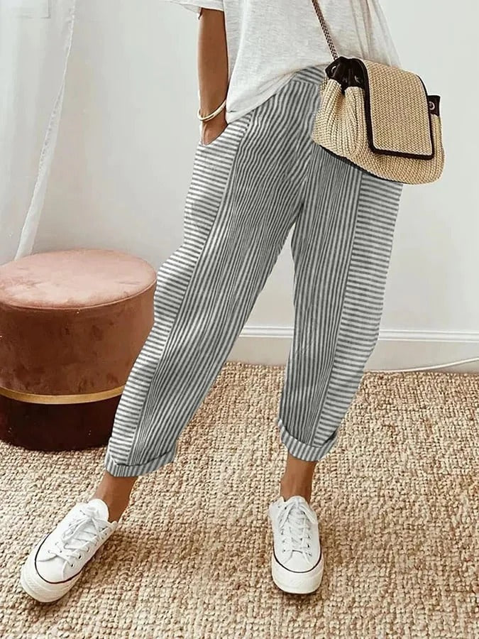 Serena | Chic Striped High Waist Trousers with Pockets - Lumina