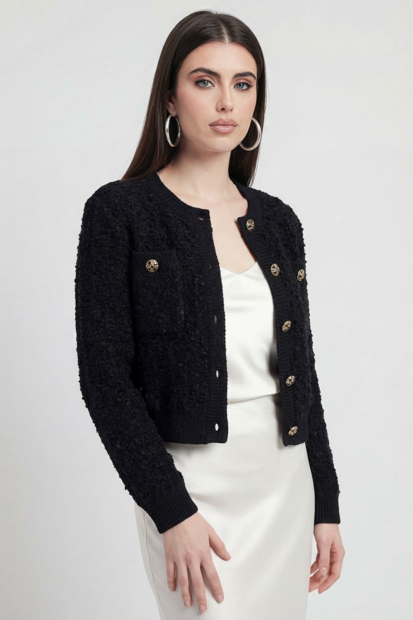 Serena | Cozy Black Knit Cardigan with Open Front - Lumina