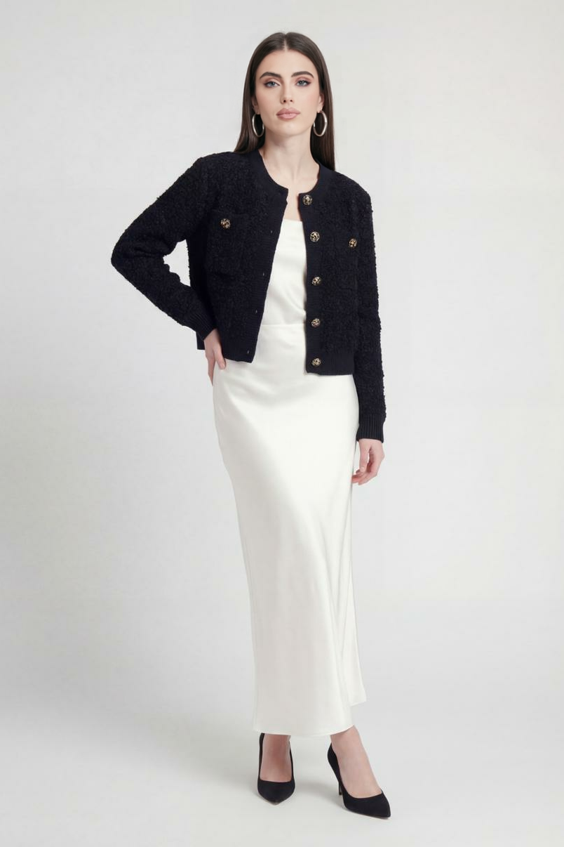 Serena | Cozy Black Knit Cardigan with Open Front - Lumina