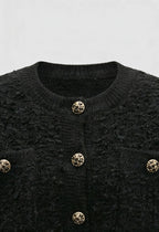 Serena | Cozy Black Knit Cardigan with Open Front - Lumina